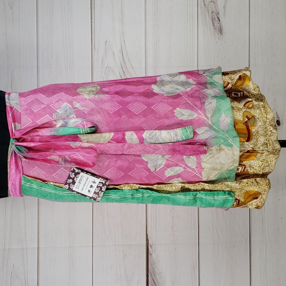 Darn Good Yarn Sari Silk Wrap Skirt Tea XL/Plus